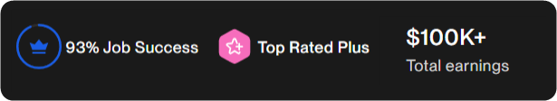 Upwork profile proof: 93% Job Success, Top Rated Plus and $100K+ total earnings